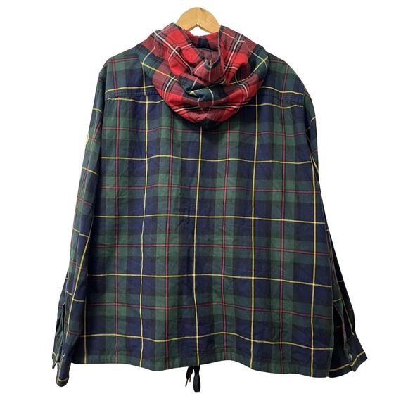 Polo Ralph Lauren Mens Plaid Hooded Snap Front Shirt Size XXL Green Preppy Logo - Picture 2 of 13